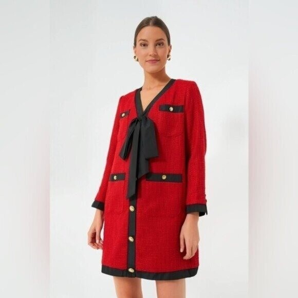 Pomander Place NEW Red Coco Tweed Long Sleeve Retro Preppy Mini Dress Size XL